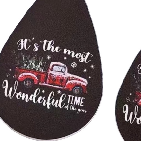 Holiday Red Truck It's the Most Wonderful Time of the Year Teardrop Earrings - Picture 3 of 8